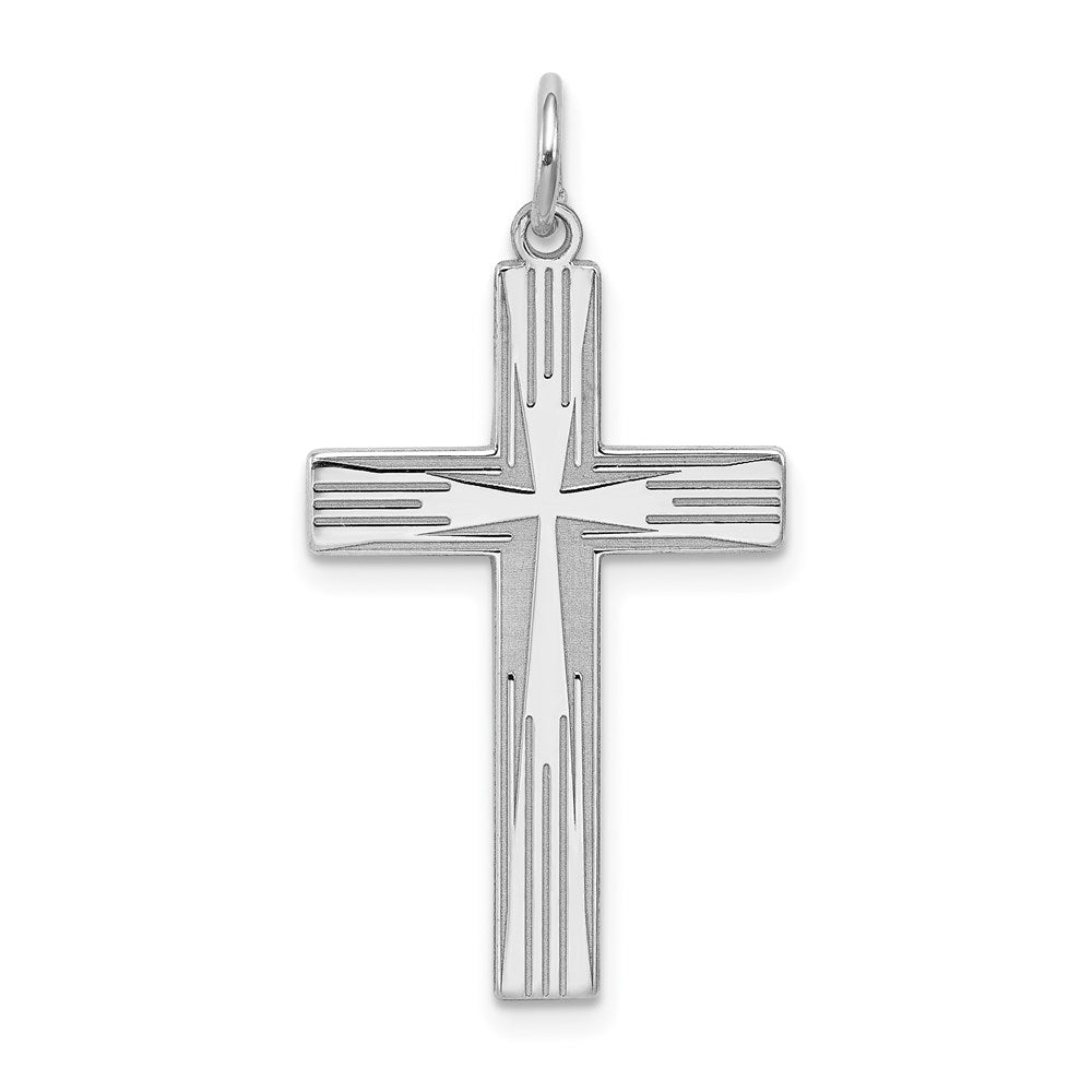 Sterling Silver Rhodium-plated Laser Cut Cross Pendant, 30 x 15 mm, 0.96 g