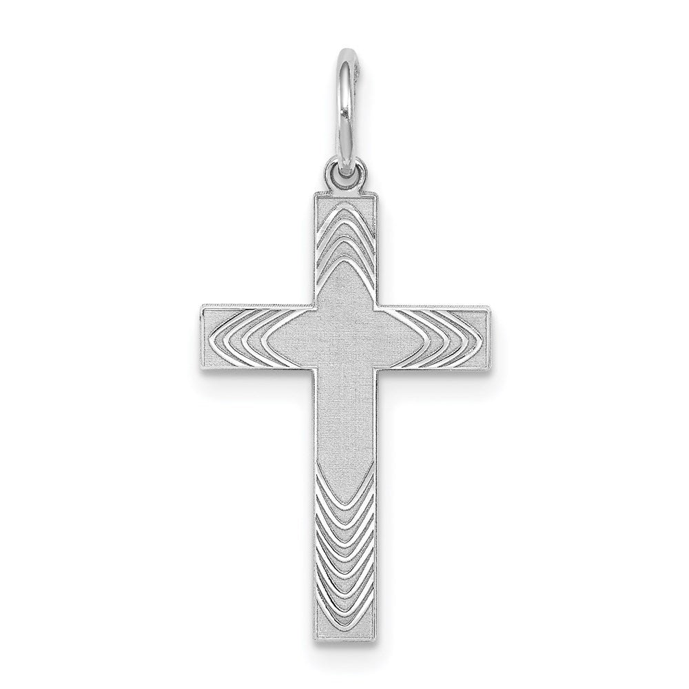Sterling Silver Rhodium-plated Laser Cut Cross Pendant, 25 x 12 mm, 0.6 g
