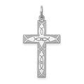 Sterling Silver Rhodium-plated Laser Cut Cross Pendant, 30 x 16 mm, 0.91 g