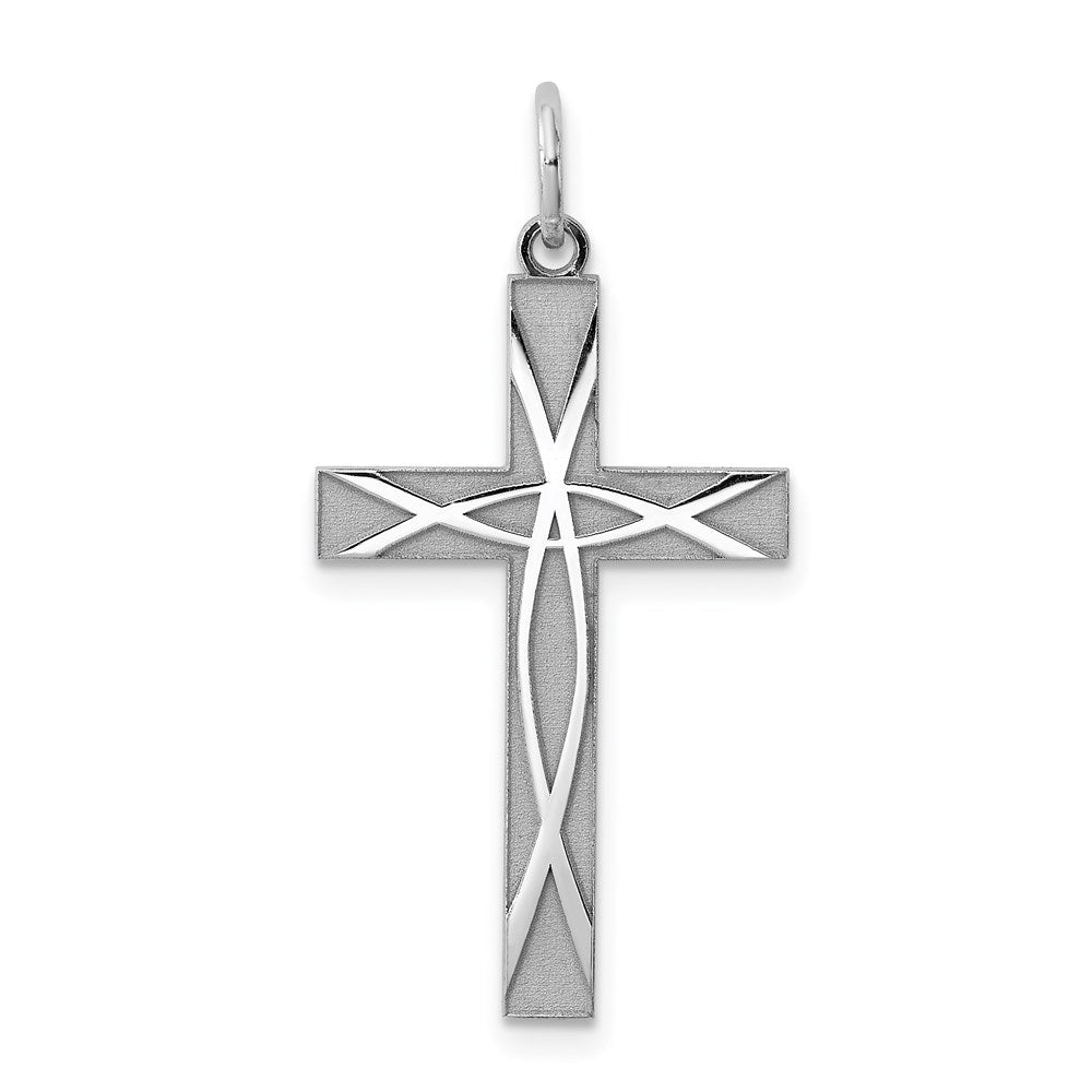 Sterling Silver Rhodium-plated Laser Cut Cross Pendant, 30 x 16 mm, 0.73 g - ID5S9QXR2568L7