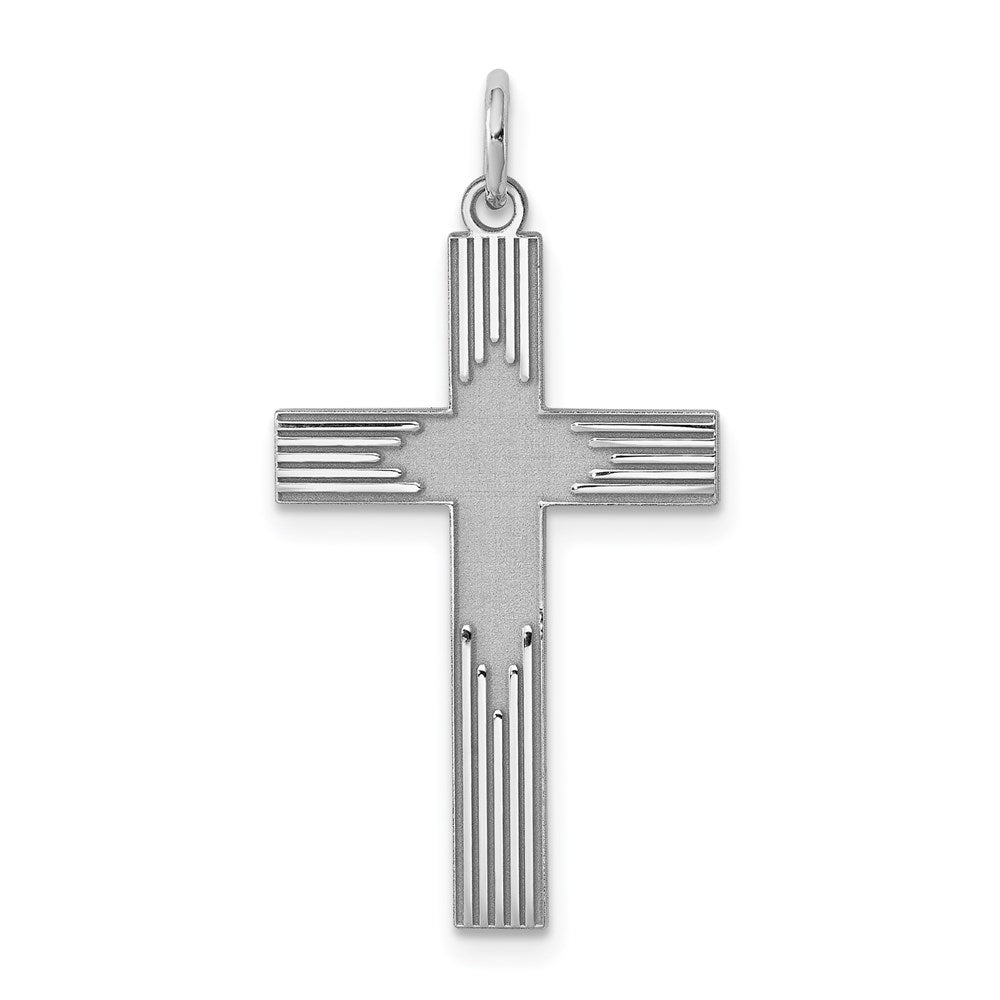 Sterling Silver Rhodium-plated Laser Cut Cross Pendant, 30 x 16 mm, 0.88 g