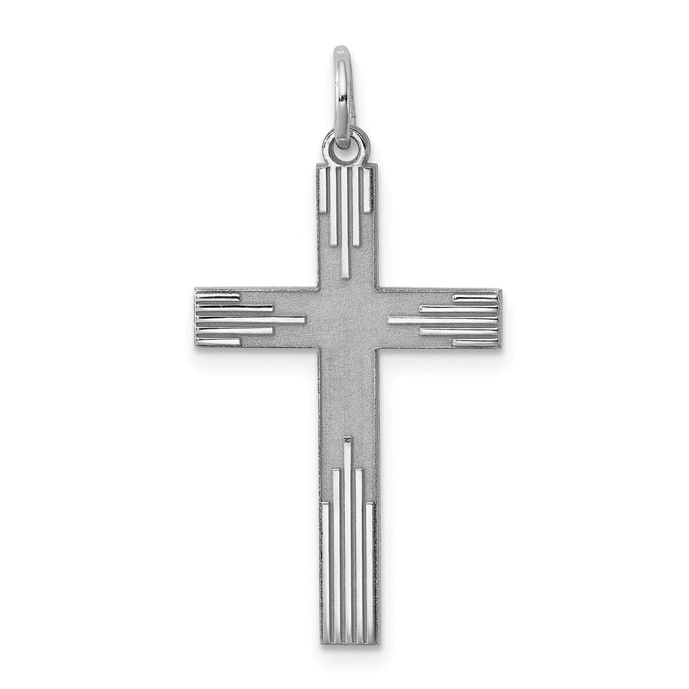 Sterling Silver Rhodium-plated Laser Cut Cross Pendant, 30 x 16 mm, 0.84 g