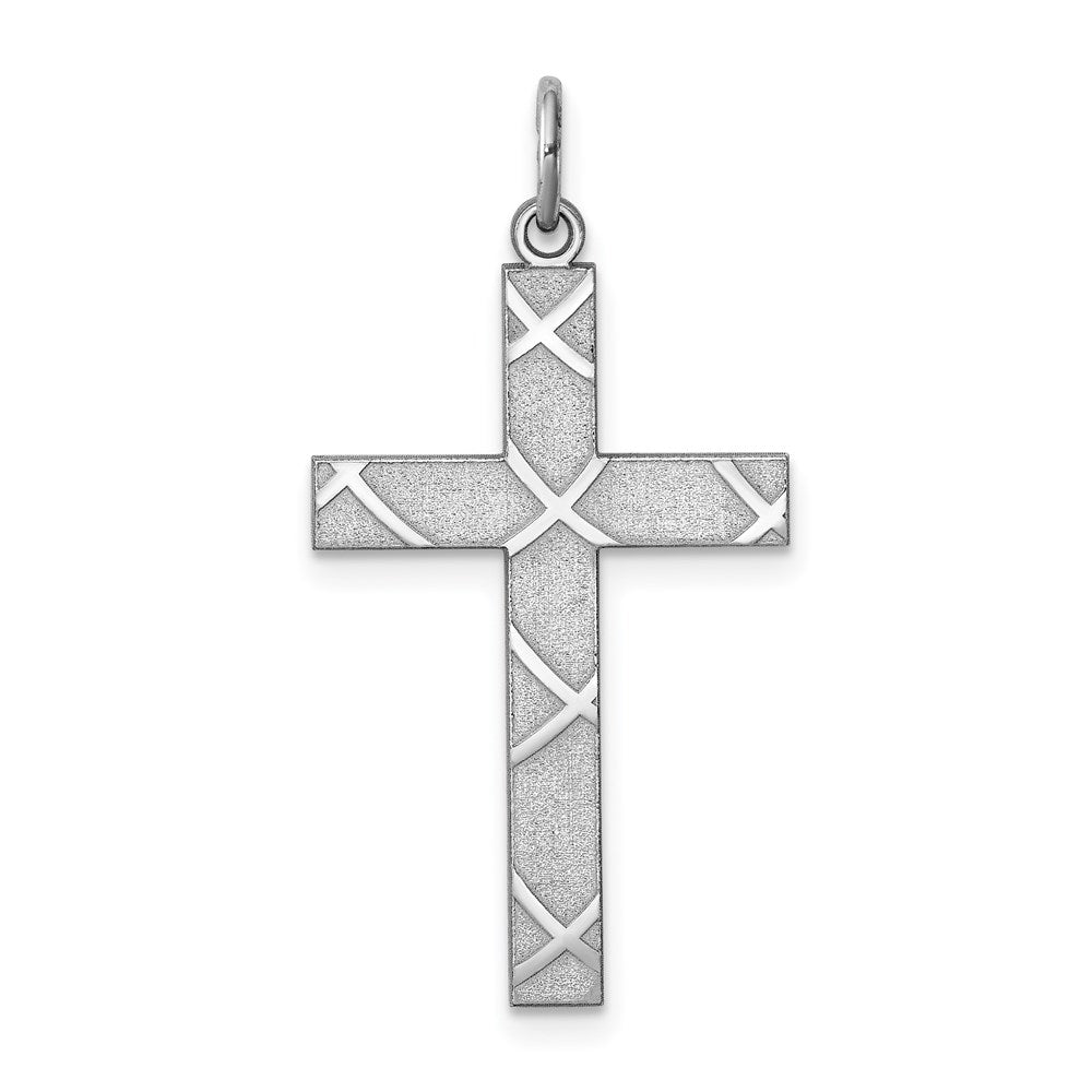 Sterling Silver Rhodium-plated Laser Cut Cross Pendant, 30 x 16 mm, 0.73 g - ID5S9QXR2618L7