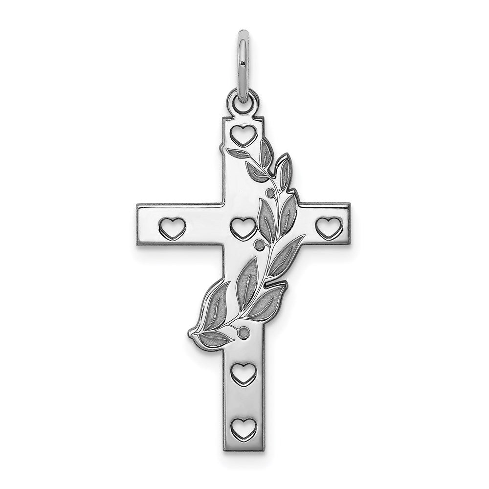 Sterling Silver Rhodium-plated Laser Cut Cross Pendant, 30 x 16 mm, 0.95 g