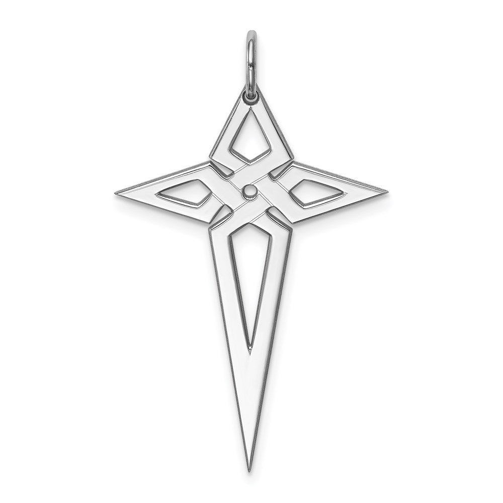 Sterling Silver Rhodium-plated Laser Cut Cross Pendant, 30 x 16 mm, 0.83 g - ID5S9QXR2688L7