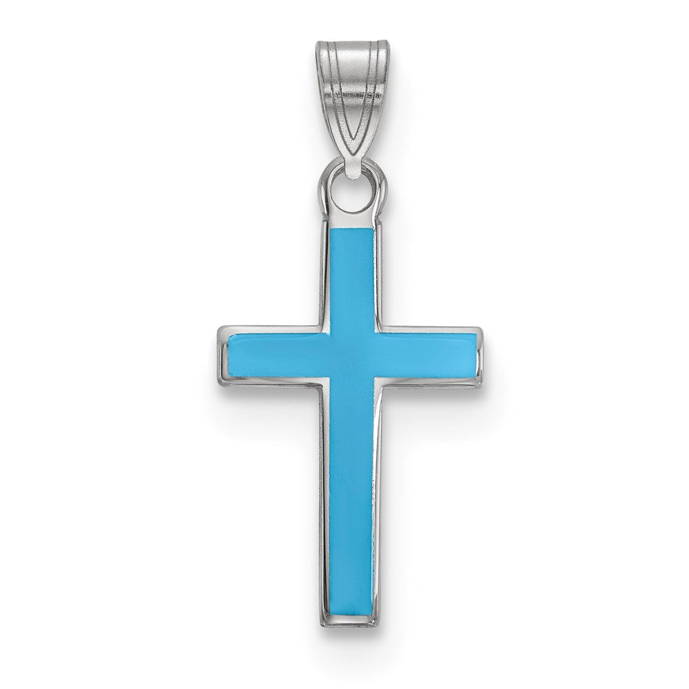 Sterling Silver Rhodium-plated Blue Enameled Cross Charm, 18.85 x 11.75 mm