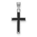 Sterling Silver Rhodium-plated Black Enameled Cross Charm, 18.85 x 11.57 mm