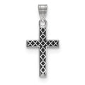 Sterling Silver Rhodium-plated Black Enameled Cross Hatch Cross Charm, 18.23 x 11.61 mm