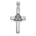 Sterling Silver Rhodium-plated Black Enameled Trilogy Cross Charm, 22.36 x 14.25 mm