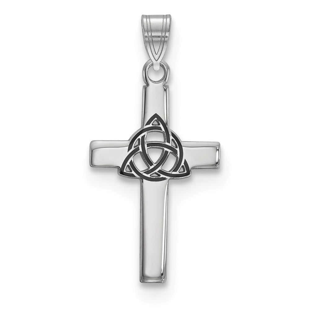 Sterling Silver Rhodium-plated Black Enameled Trilogy Cross Charm, 22.36 x 14.25 mm