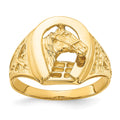 IB Goodman 14k Polished Horseshoe with Horse in Center Mens Ring, Size 10