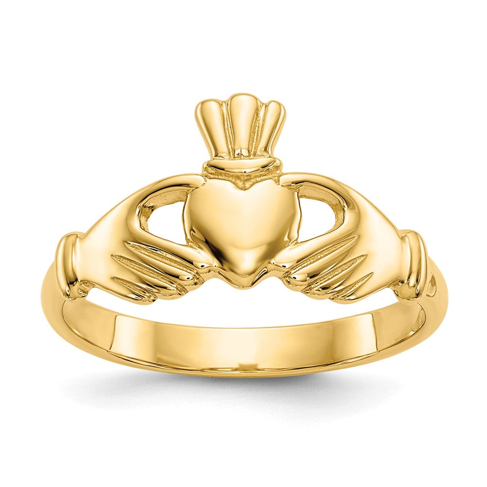 14k Polished Claddagh Ring, Size 6.75
