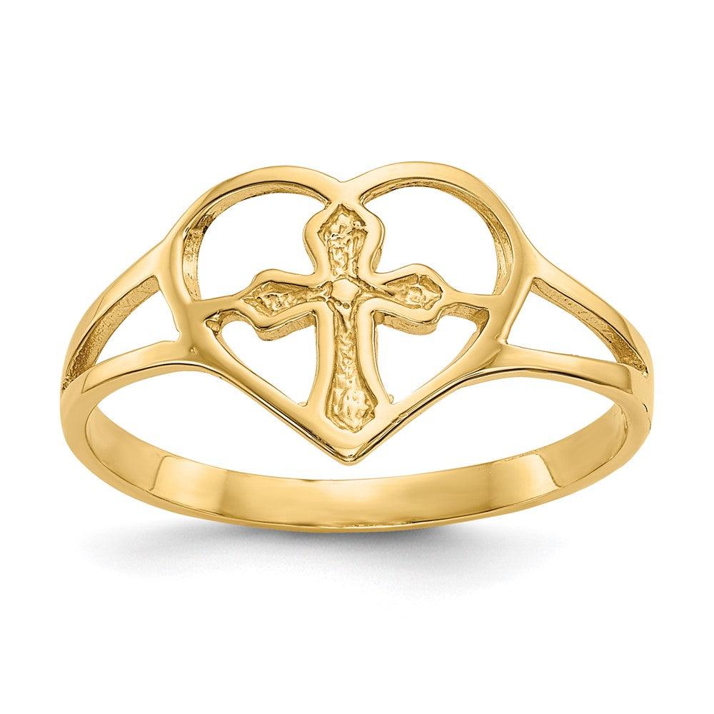 14k Cross in Heart Ring, Size 6