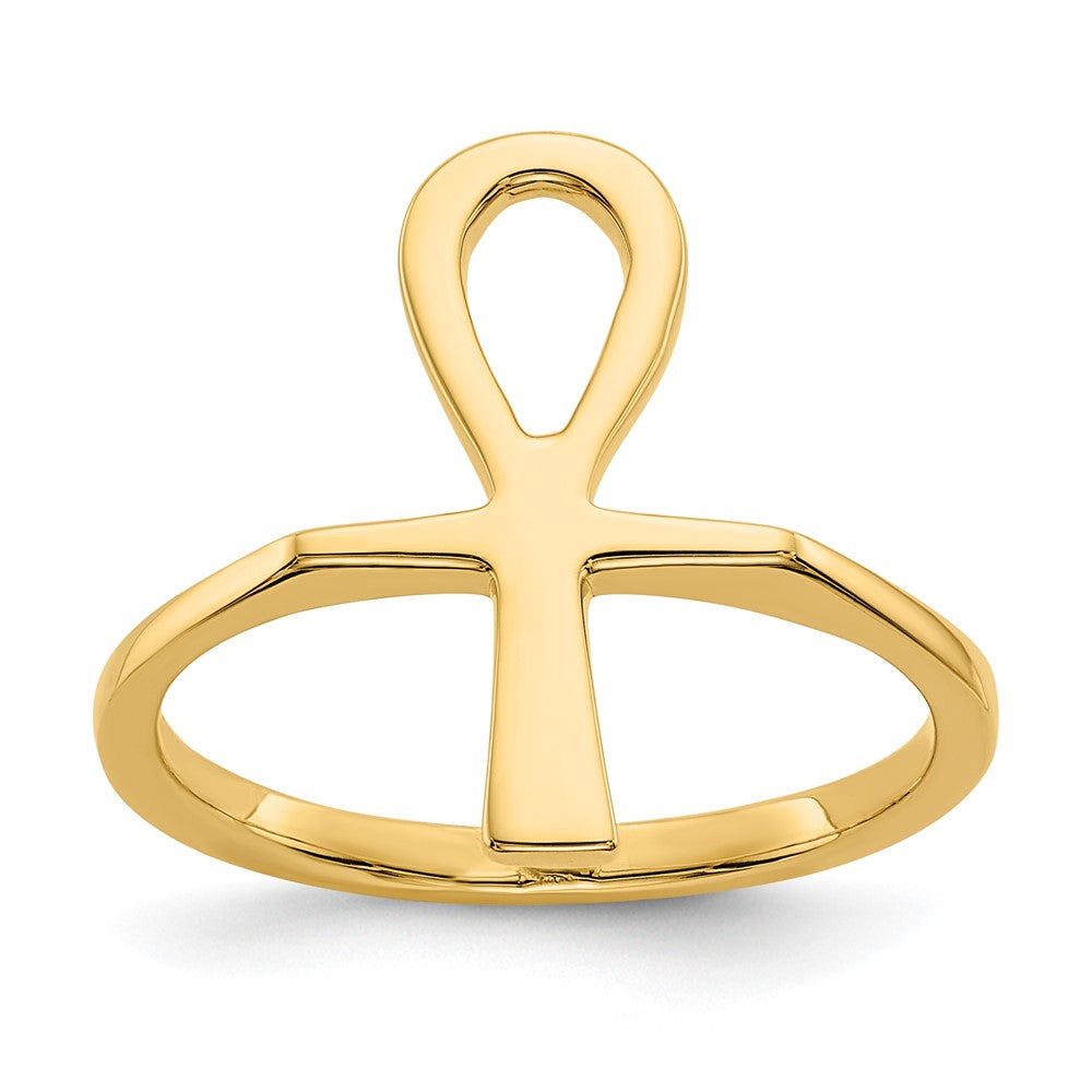14k Polished Ankh Egyptian Cross Ring, Size 6