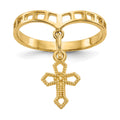 14k Polished Cross Dangle Charm Ring, Size 6