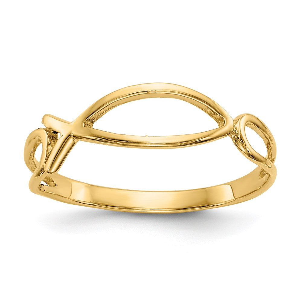 14k Polished Ichthus Fish Ring, Size 6