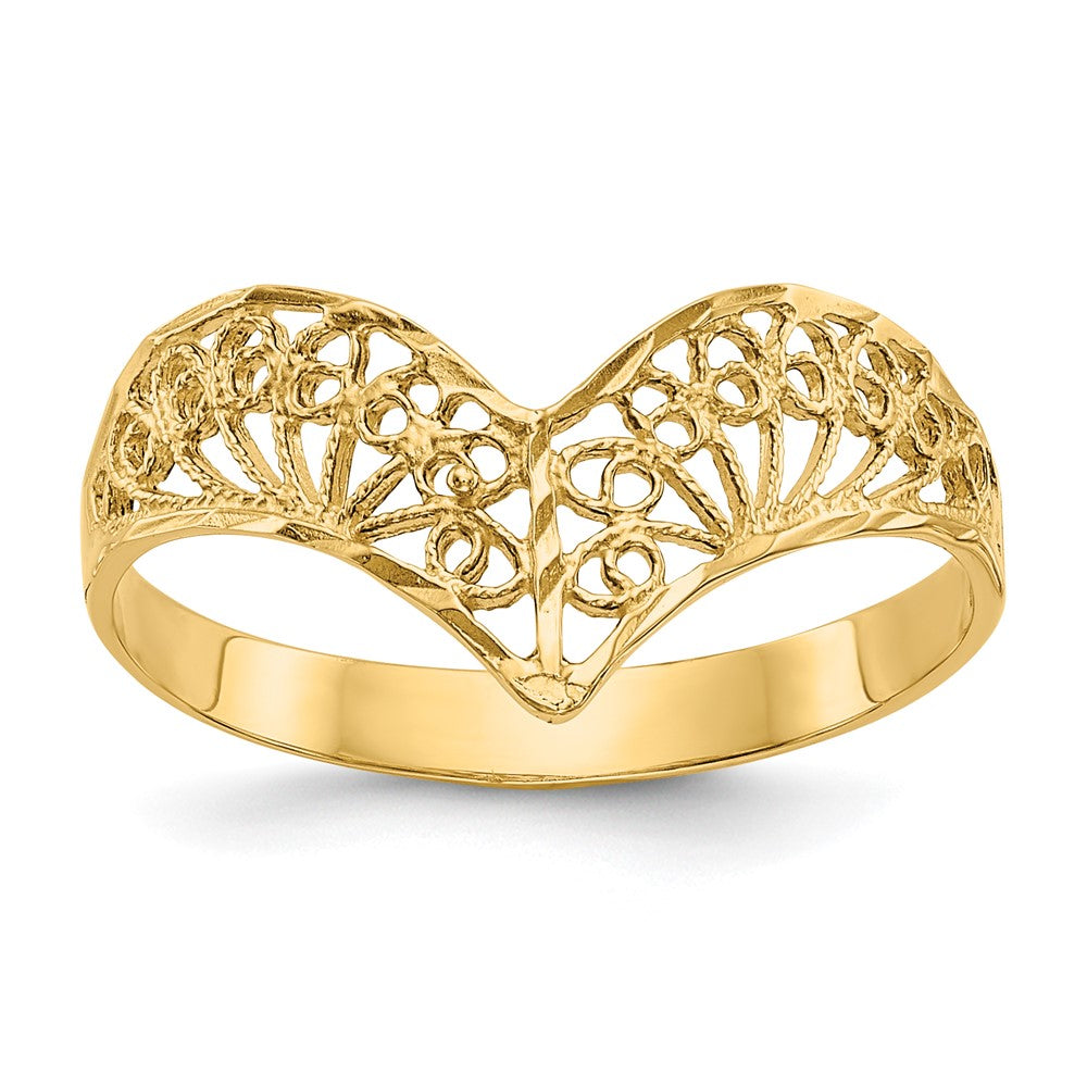 14k Diamond-Cut Filigree V-Shape Ring, Size 7