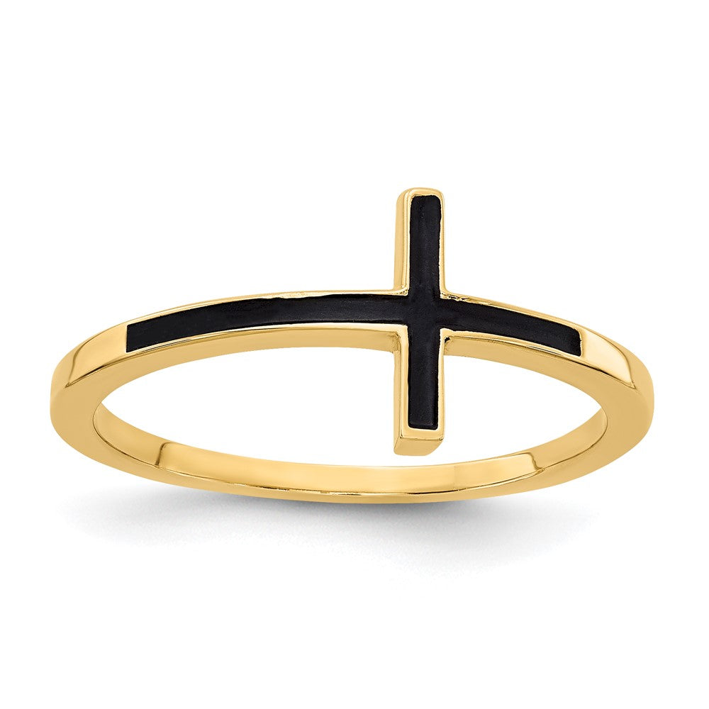 14k Antiqued Sideways Cross Ring, Size 6