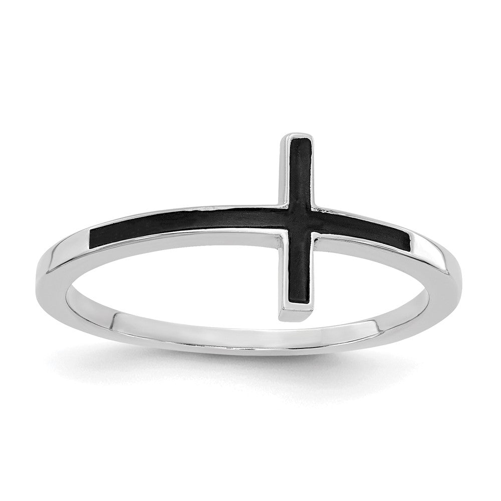 14k White Gold Antiqued Sideways Cross Ring, Size 6