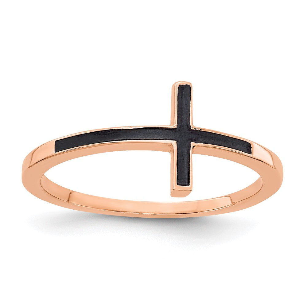 14k Rose Gold Enameled Sideways Cross Ring, Size 6