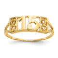14K Quinceanera 15 with Hearts Ring, Size 7