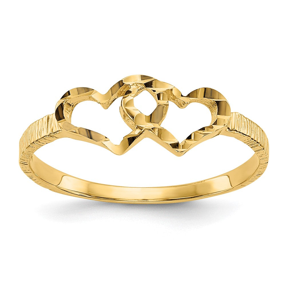14k Two Hearts Size 5 Baby / Childs Ring, 1.1 g