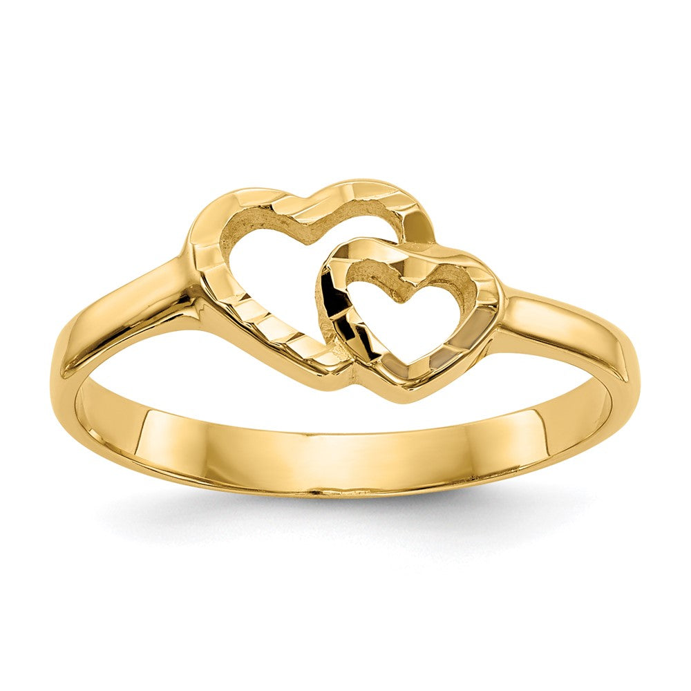 14k Two Hearts Size 5 Baby / Childs Ring, 1.49 g