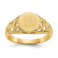 14k 7.5x7.5mm Open Back Size 4 Childs Round Filigree Signet Ring