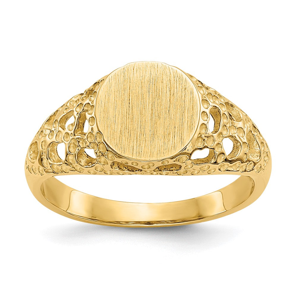 14k 7.5x7.5mm Open Back Size 4 Childs Round Filigree Signet Ring