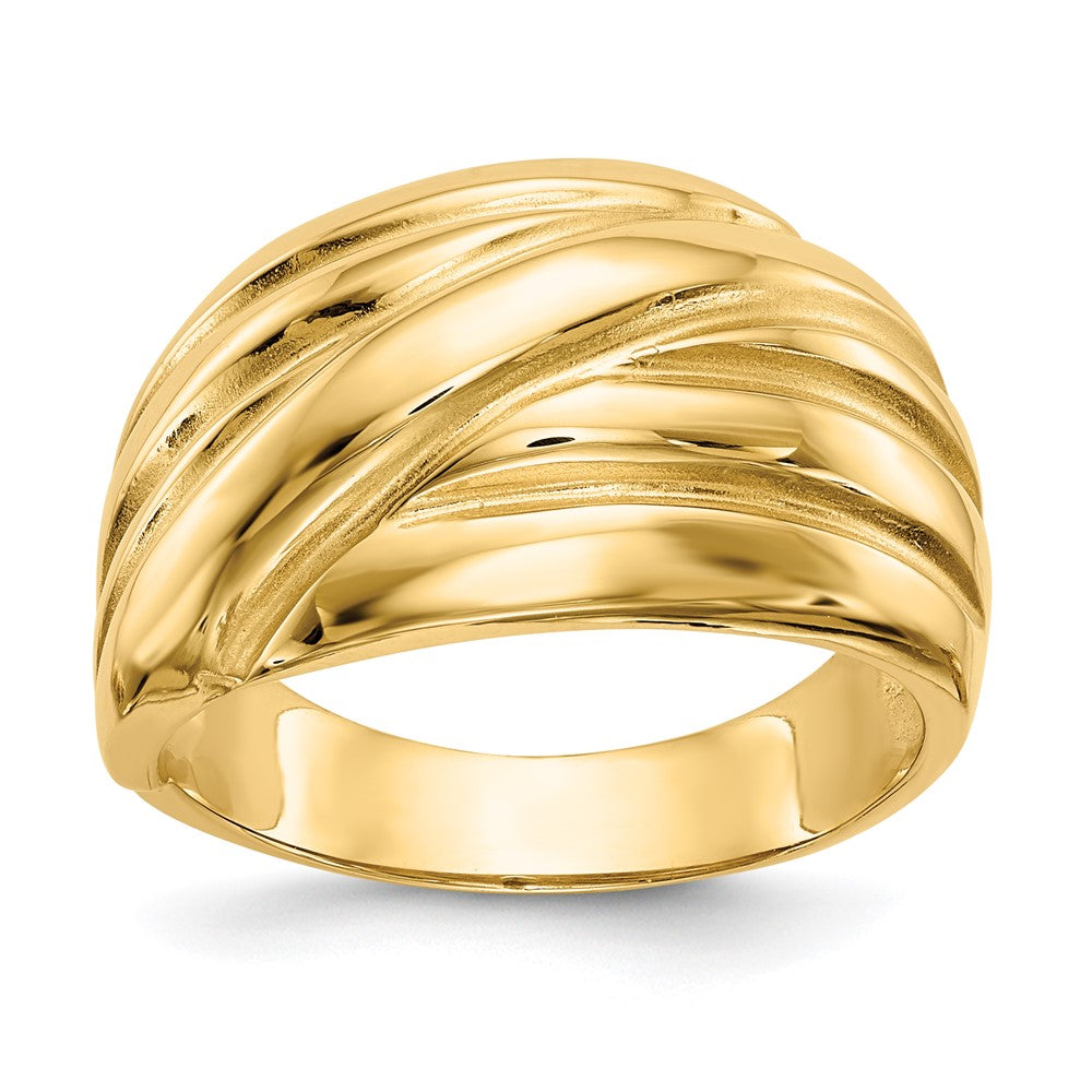 14k Polished Scalloped Dome Ring, Size 6, 6.61 g
