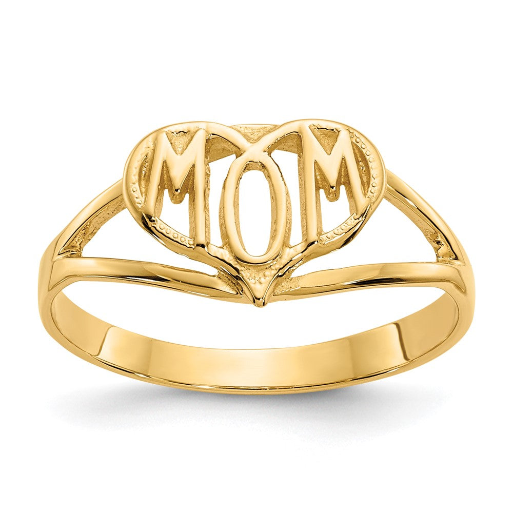 14k Polished MOM in Heart Ring, Size 7