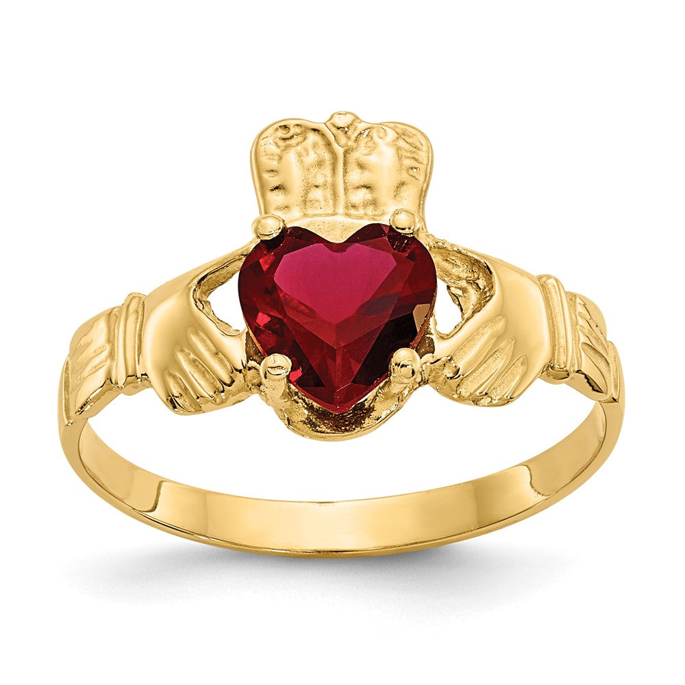 14k January CZ Heart Birthstone Claddagh Ring, Size 5