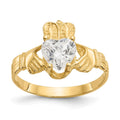 14k April CZ Heart Birthstone Claddagh Ring, Size 5