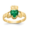 14k May CZ Heart Birthstone Claddagh Ring, Size 5
