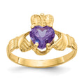 14k June CZ Heart Birthstone Claddagh Ring, Size 5