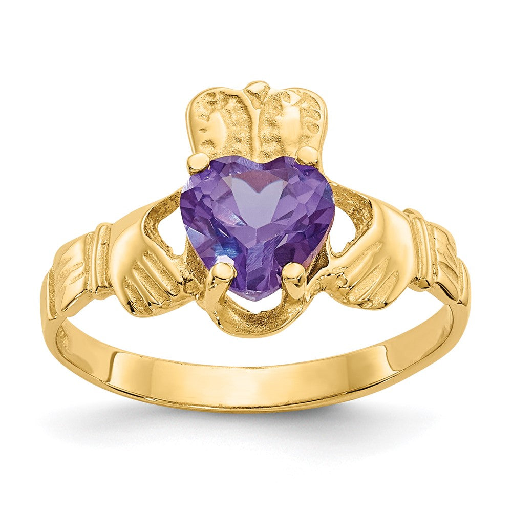 14k June CZ Heart Birthstone Claddagh Ring, Size 5