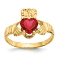 14k July CZ Heart Birthstone Claddagh Ring, Size 5