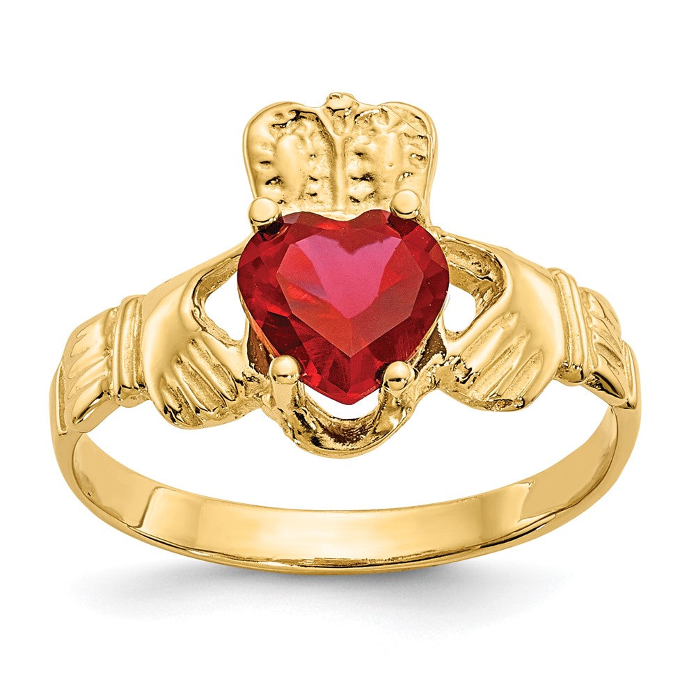 14k July CZ Heart Birthstone Claddagh Ring, Size 5
