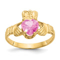 14k October CZ Heart Birthstone Claddagh Ring, Size 5
