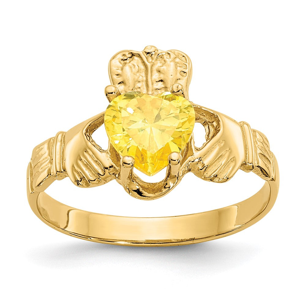 14k November CZ Heart Birthstone Claddagh Ring, Size 5