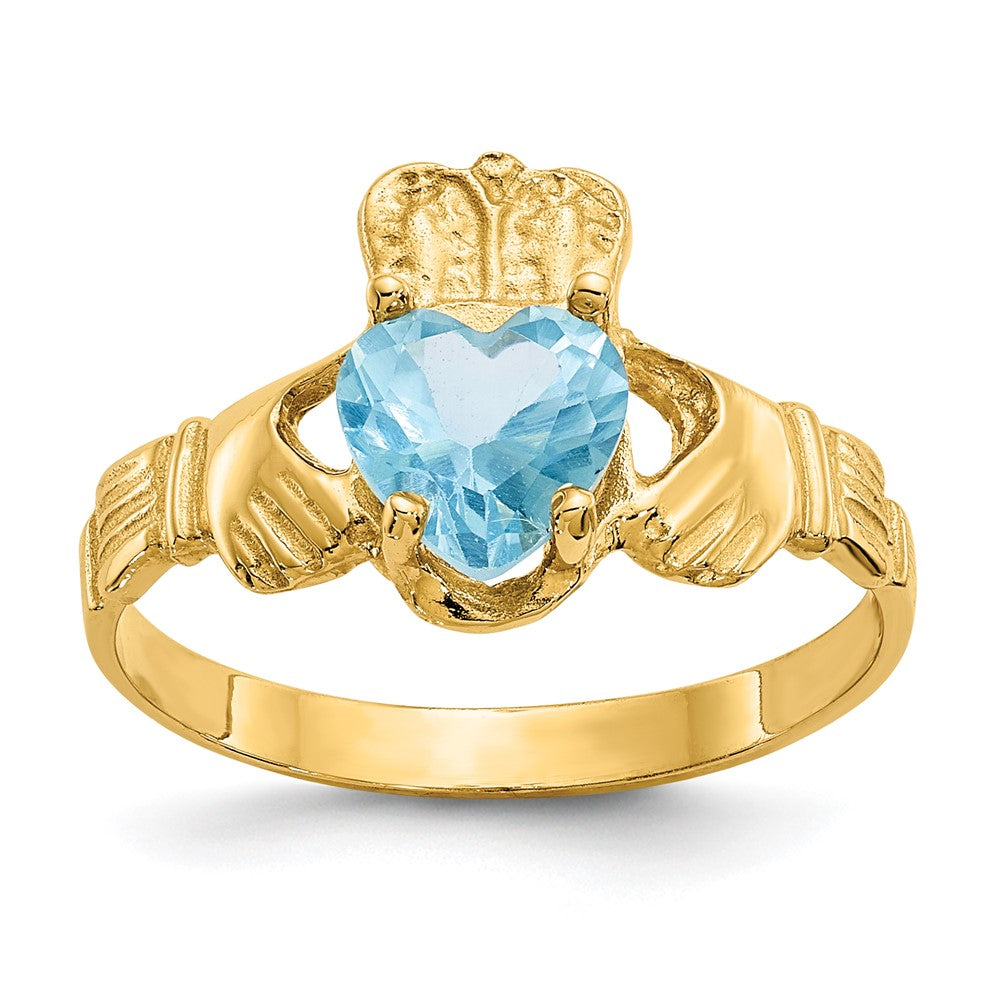 14k December CZ Heart Birthstone Claddagh Ring, Size 5