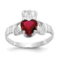 14k White Gold January CZ Heart Birthstone Claddagh Ring, Size 5