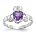 14k White Gold June CZ Heart Birthstone Claddagh Ring, Size 5