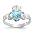 14k White Gold December CZ Heart Birthstone Claddagh Ring, Size 5