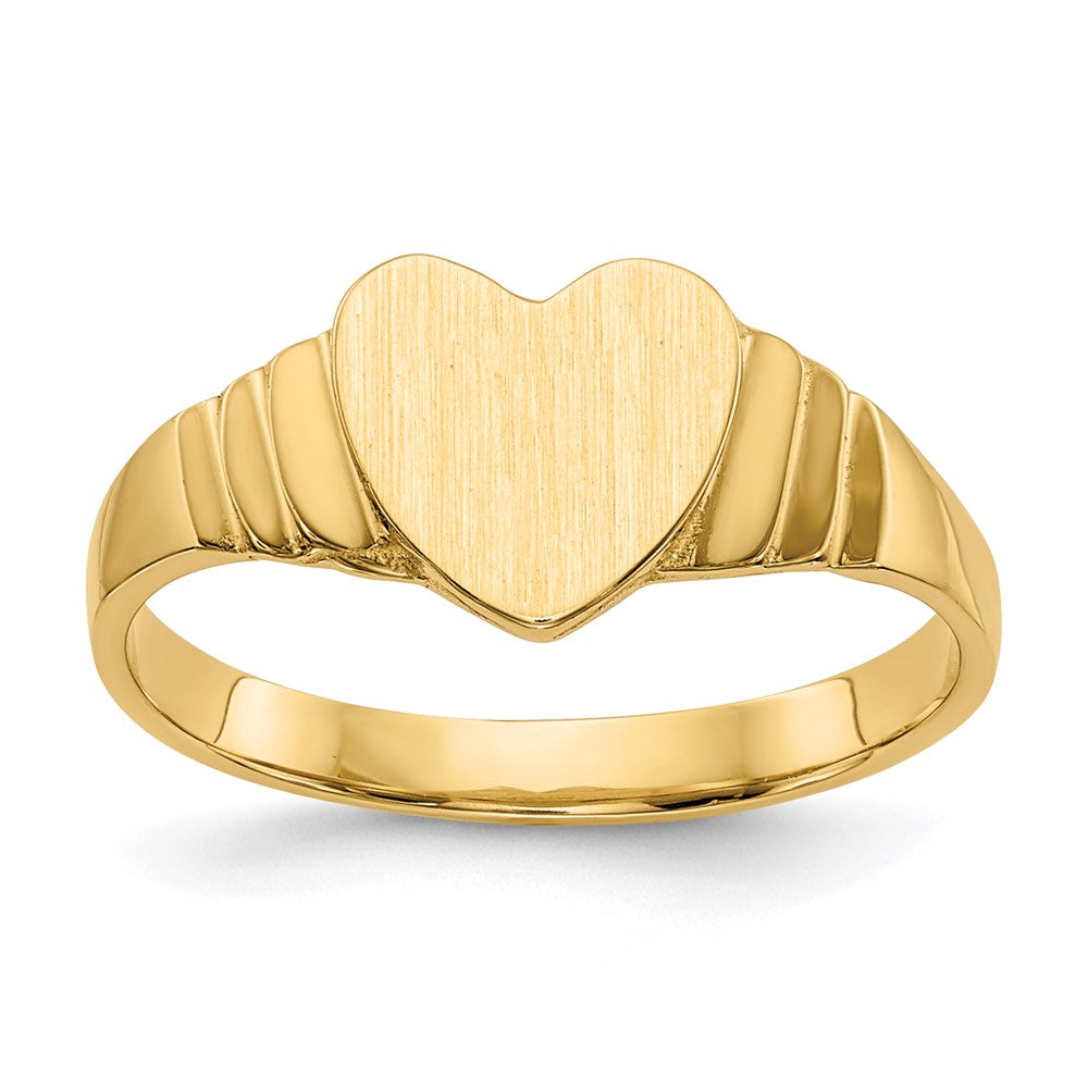 14K Satin 7.0x6.5mm Closed Back Size 3.5 Childs Heart Signet Ring
