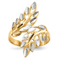 14k and White Rhodium Diamond-cut Leaves Bypass Ring, Size 7