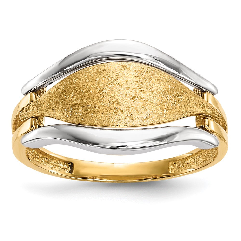 14k Two-tone Polished and Textured Curve Ring, Size 7