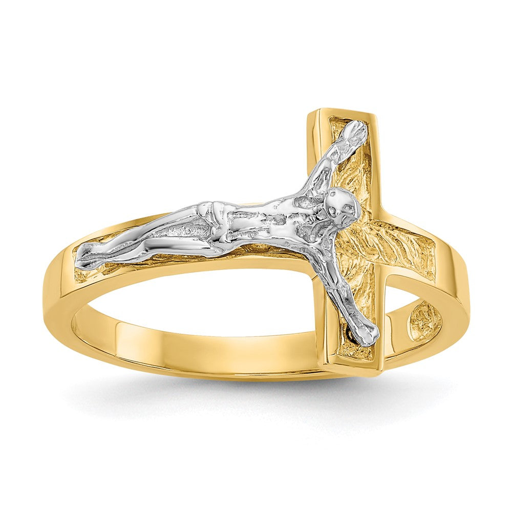 14k Two-tone Polished Crucifix Ring, Size 7