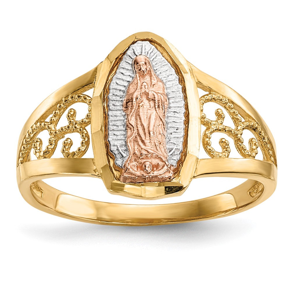 14k Two-tone with White Rhodium Our Lady of Guadalupe Ring, Size 7