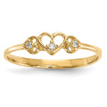 14k CZ 3-Hearts Ring, Size 7